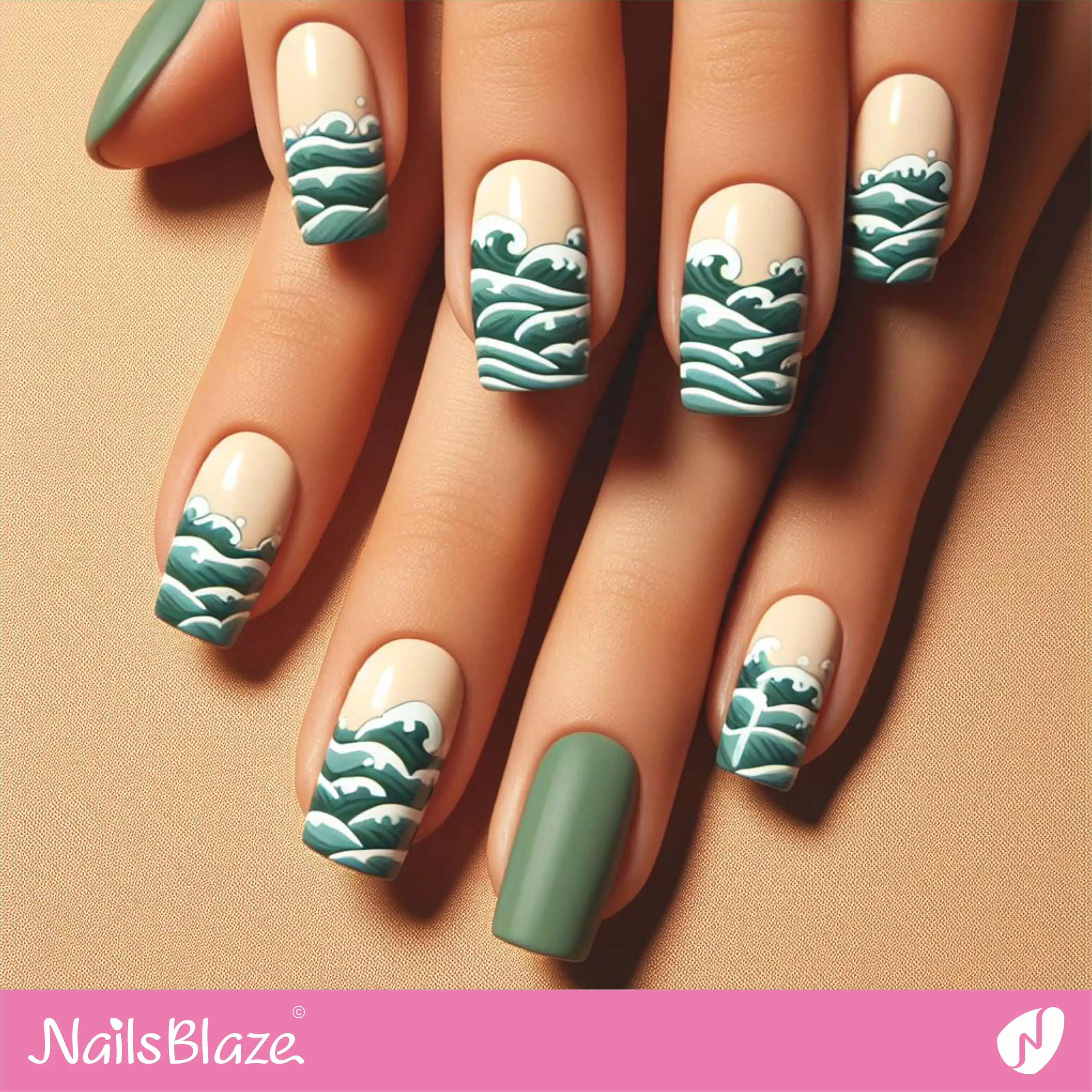 Green Ocean Waves Nail Design | Save the Ocean Nails - NB3279